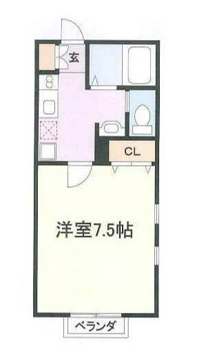 クラルテ玉川学園(1K/2階)の間取り写真