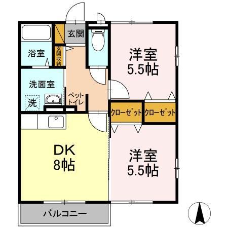 グレースライフ大成A棟(2DK/1階)の間取り写真