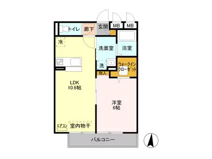 イリオス(1LDK/1階)の間取り写真