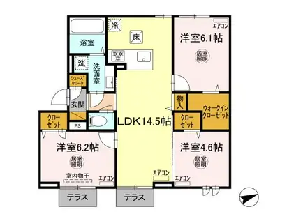 アルメリアB棟(3LDK/3階)の間取り写真