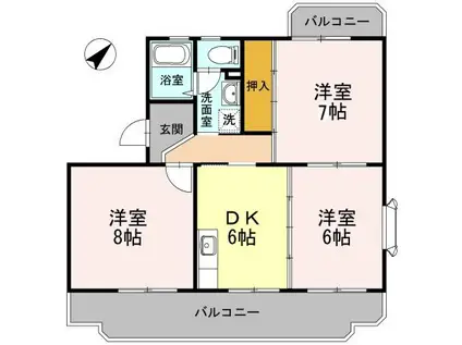 ラ・リヴィエールⅢ(3DK/2階)の間取り写真