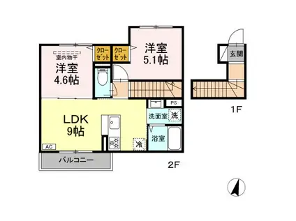 ブランポルテ(2LDK/2階)の間取り写真
