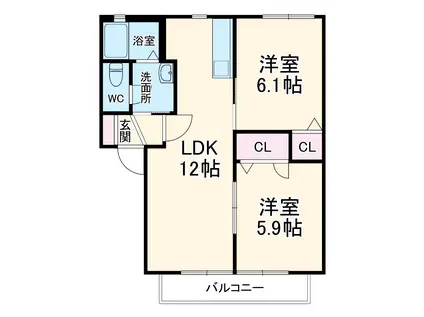 サニーハウス(2LDK/1階)の間取り写真