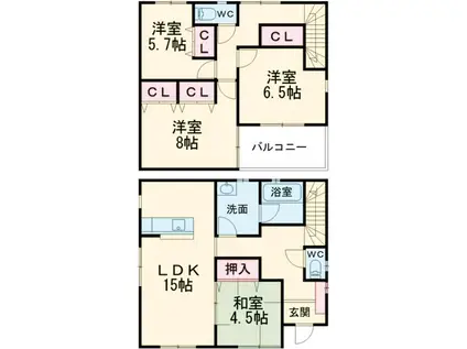 両毛線 伊勢崎駅 徒歩29分 2階建 築3年(4LDK)の間取り写真