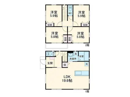 東武鉄道野田線 流山おおたかの森駅 徒歩18分 2階建 築2年(4LDK)の間取り写真