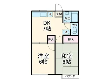ファミーユ越谷B棟(2DK/1階)の間取り写真