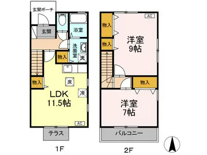 ル・ソレイユシェソワABCD(2LDK/1階)の間取り写真