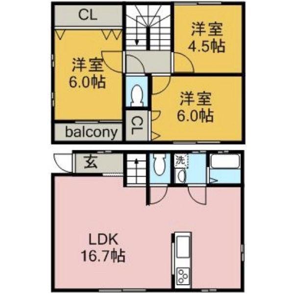 名古屋市名城線 平安通駅 徒歩5分 2階建 築18年(3LDK)の間取り写真