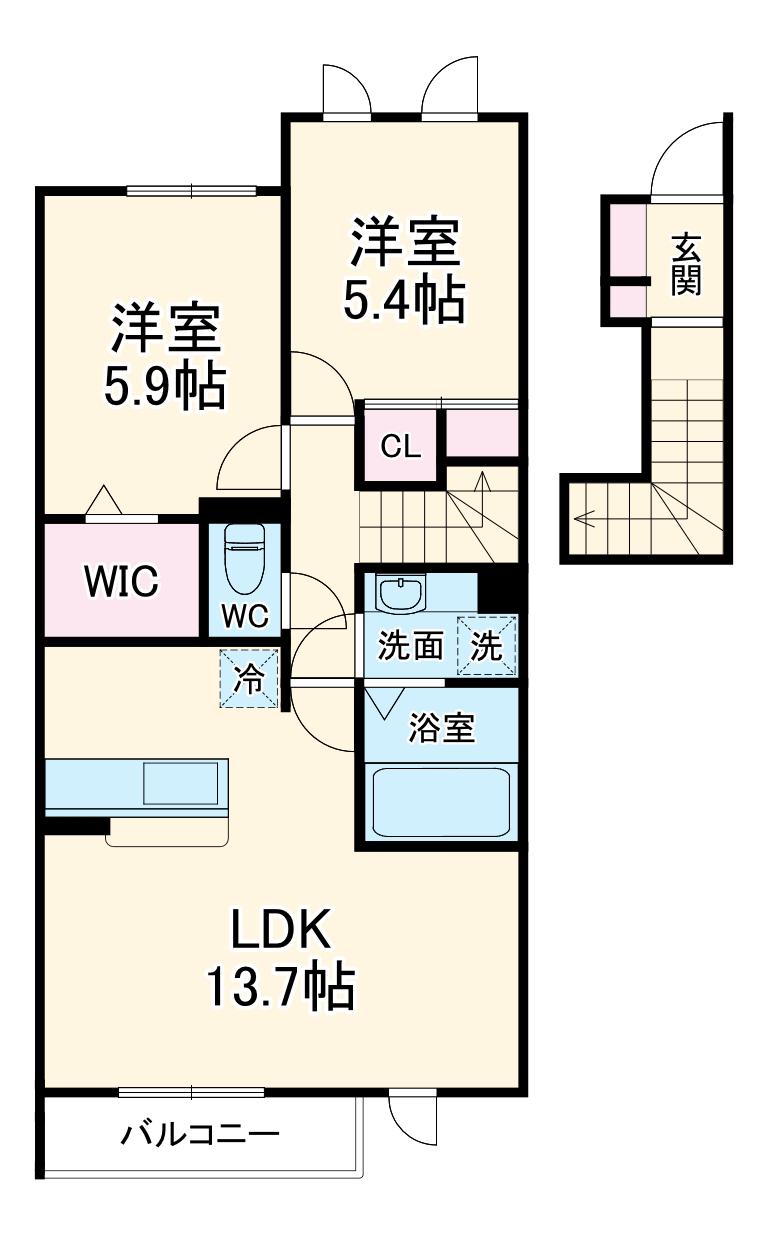 アミ・クール(2LDK/2階)の間取り写真