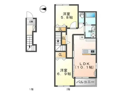 サファイアA(2LDK/2階)の間取り写真