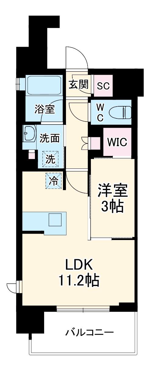 ソルティア大阪同心(1LDK/9階)の間取り写真