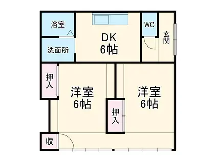 東海道本線 袋井駅 バス乗車時間:27分 横須賀車庫前バス停で下車 徒歩10分 1階建 築49年(2DK)の間取り写真