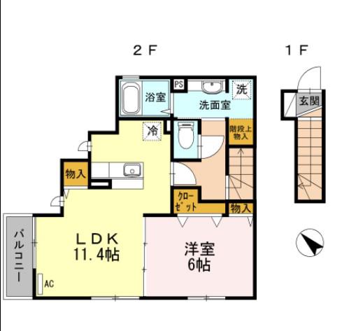 ドエル中野Ⅱ(1LDK/2階)の間取り写真