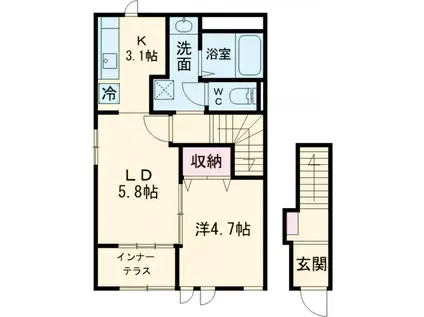 ビオルネ 奏(1LDK/2階)の間取り写真