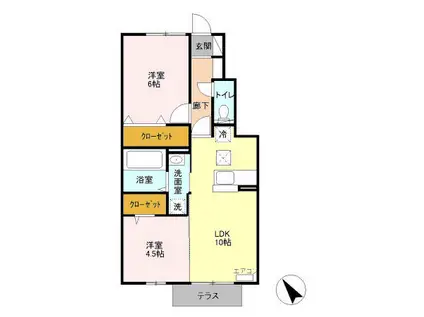 アーク・ド・ルミエール(2LDK/1階)の間取り写真