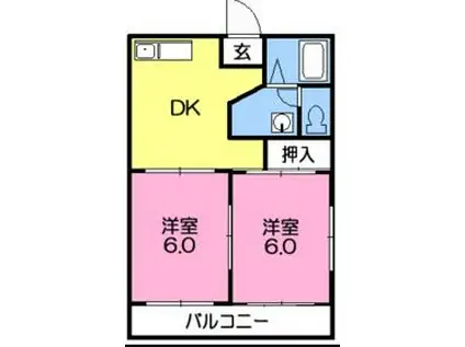 旭ハイツA(2DK/2階)の間取り写真