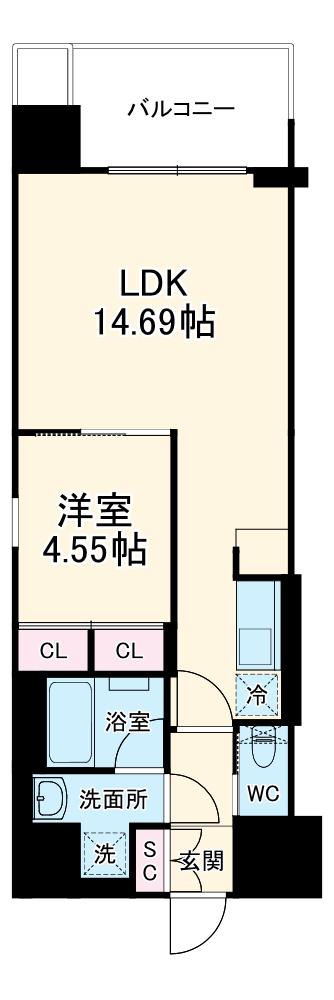 レオングラン本町橋(1LDK/11階)の間取り写真