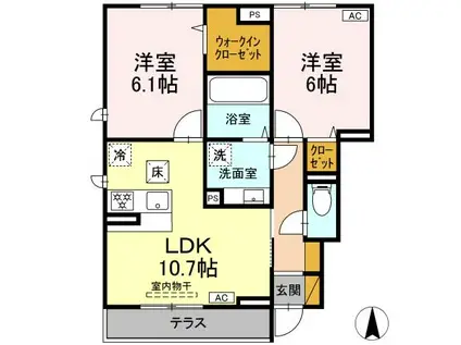 リンカーン源(2LDK/1階)の間取り写真
