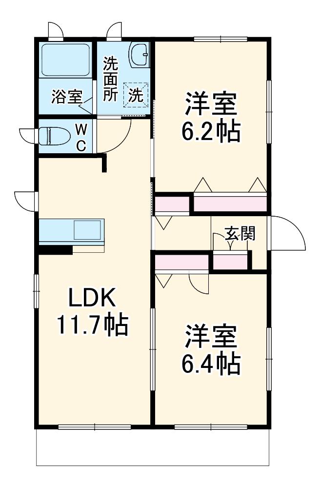 コージーコートB(2LDK/1階)の間取り写真