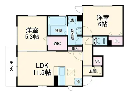 アンソレイエ(2LDK/1階)の間取り写真