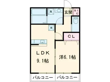 エルメゾン武蔵野2(1LDK/1階)の間取り写真