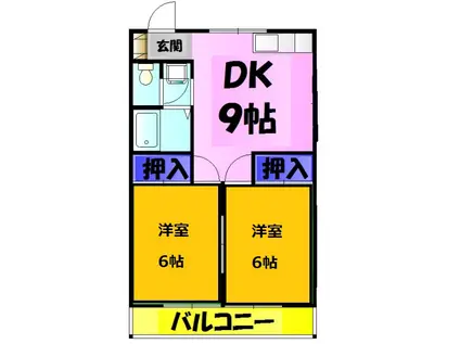 プロミネンスハイツ2号棟(2DK/2階)の間取り写真