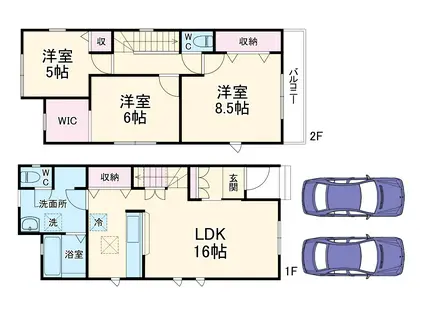 川越線 西大宮駅 徒歩15分 2階建 築2年(3LDK)の間取り写真