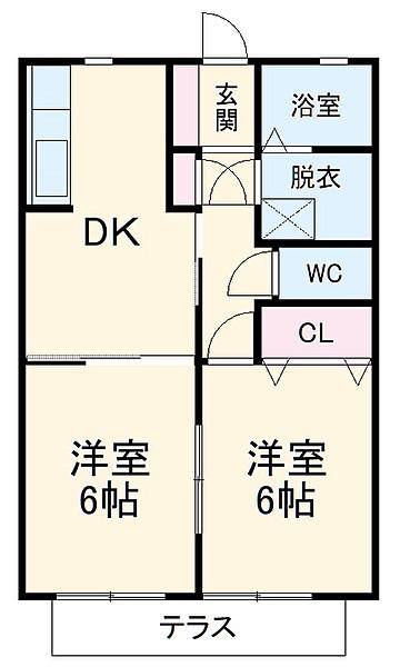 ディオン早出Ⅲ(2DK/1階)の間取り写真
