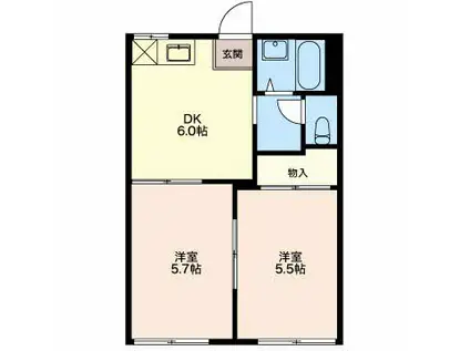 ドミール葵 A(2DK/2階)の間取り写真