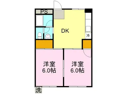 サンコーポ加藤(2DK/1階)の間取り写真