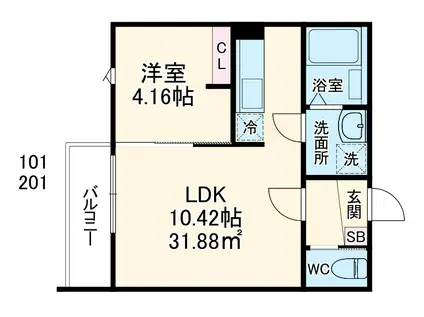 セレーネ元山(1LDK/1階)の間取り写真