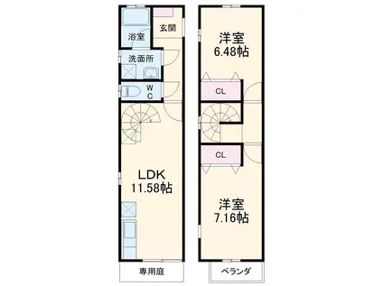 名古屋市桜通線 瑞穂運動場西駅 徒歩6分 2階建 築22年(2LDK)の間取り写真