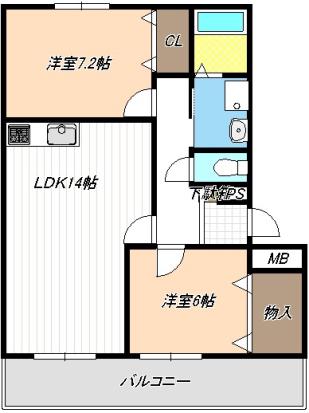 アルカディアⅡ(2LDK/2階)の間取り写真