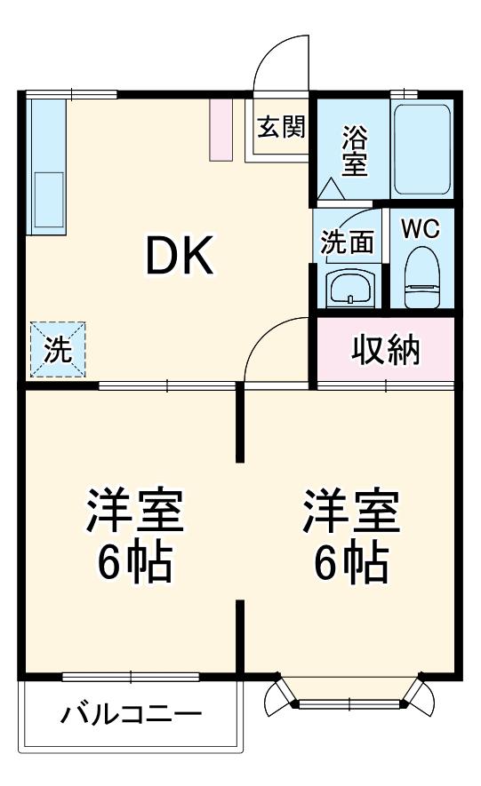 コーポジェミニ(2DK/1階)の間取り写真