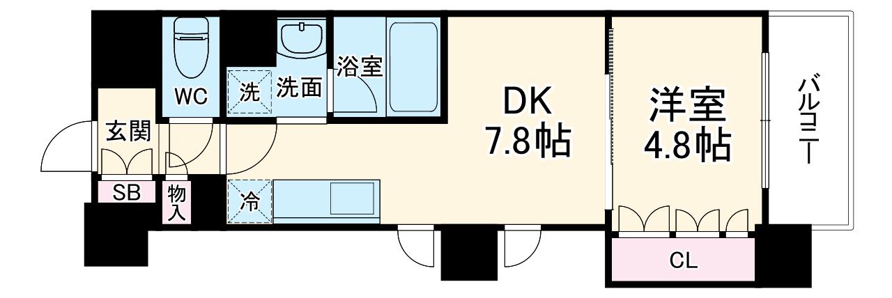 ザ・パークハビオ天満橋(1DK/9階)の間取り写真