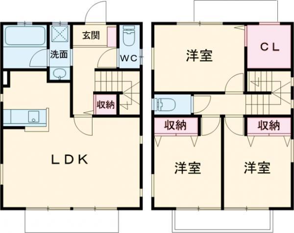 東北本線 宇都宮駅 バス乗車時間:5分 簗瀬西バス停で下車 徒歩4分 2階建 築20年(3LDK)の間取り写真