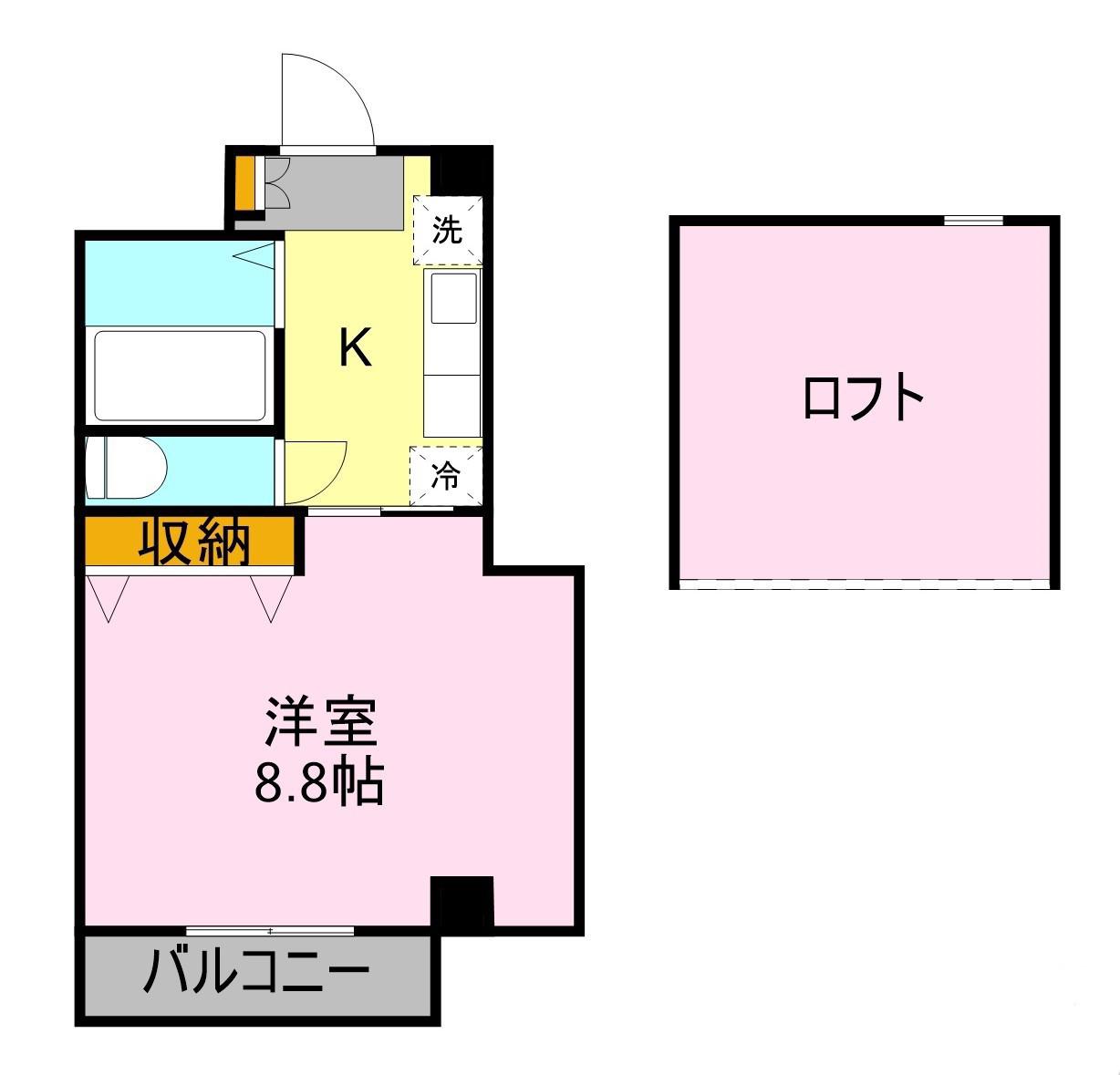 ドミール21ウエスト(1K/4階)の間取り写真