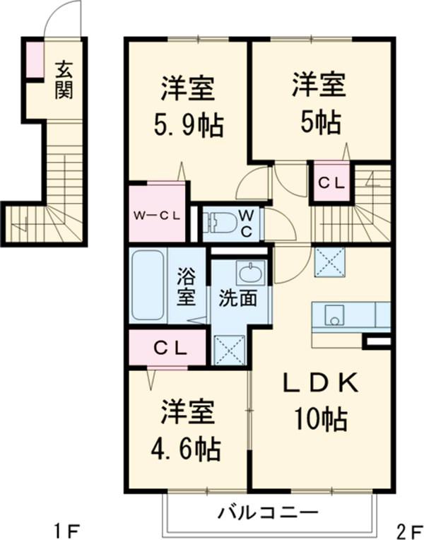 エテルナⅠ(3LDK/2階)の間取り写真
