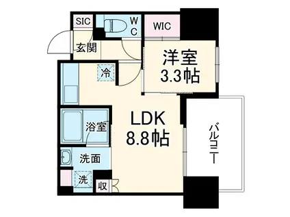 コンフォリア・リヴ本町ウエストQ(1LDK/12階)の間取り写真