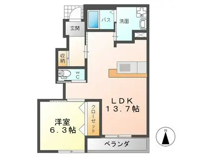 QUATRE SAISON NATURE(1LDK/1階)の間取り写真