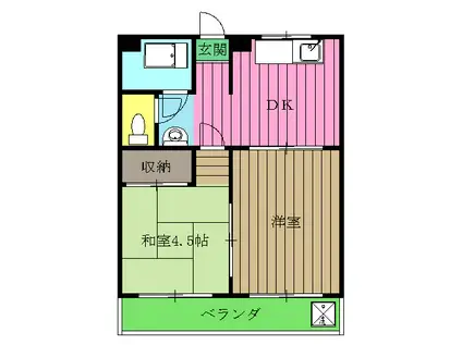 第1オパールマンション(2DK/3階)の間取り写真
