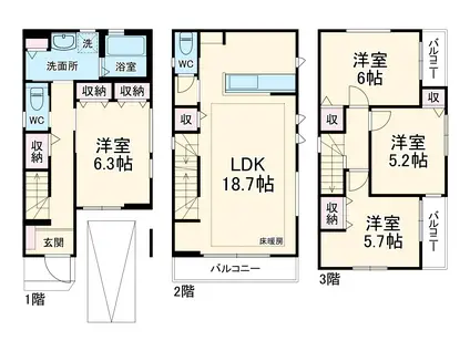 武蔵野線 東浦和駅 徒歩17分 3階建 築3年(4LDK)の間取り写真