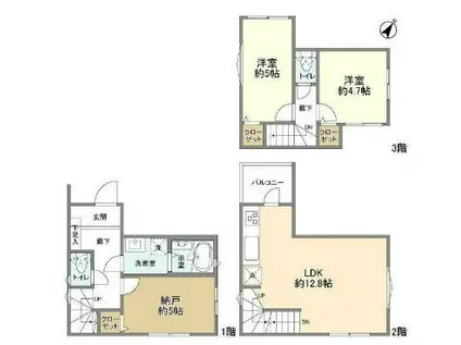 KOLETTERRACE下野毛08(2SLDK/1階)の間取り写真