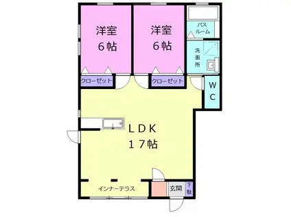 ルクール・メゾンⅢ番館(2LDK/1階)の間取り写真