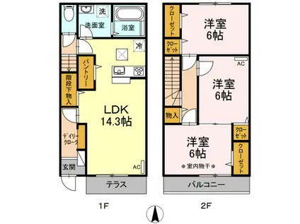 東海道本線 鴨宮駅 徒歩10分 2階建 築6年(3LDK)の間取り写真