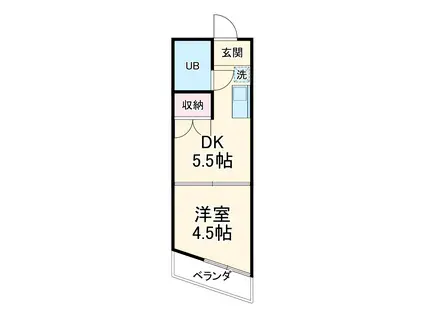 バリーサイドハイツ(1DK/4階)の間取り写真