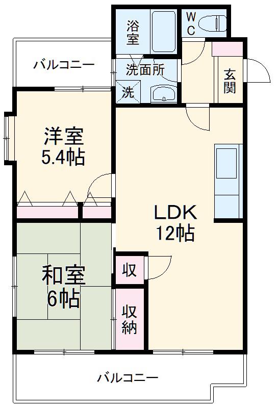 サン・フレア柿の木台(2LDK/1階)の間取り写真