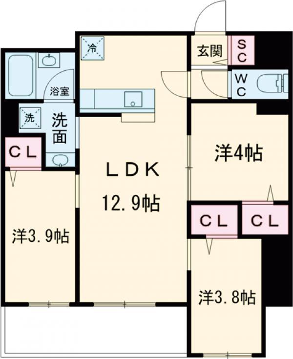 ドゥーエ日暮里Ⅲ(3LDK/2階)の間取り写真