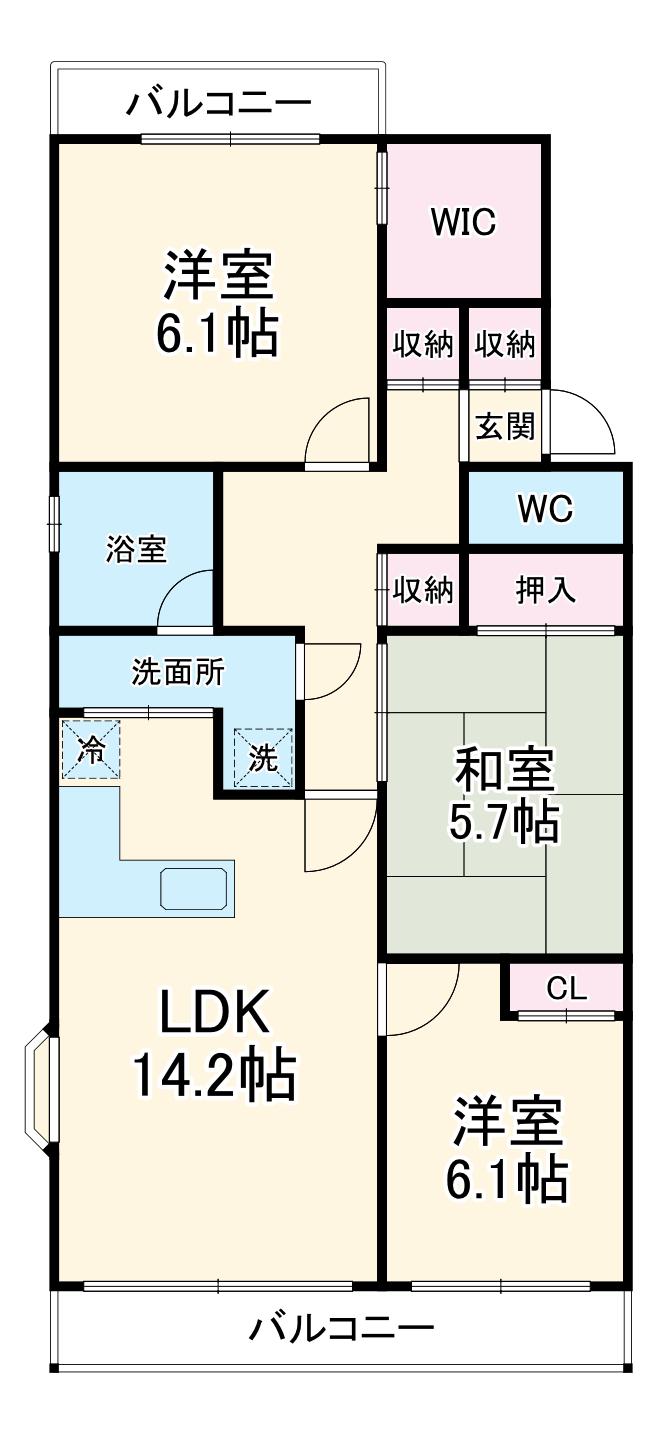 ラ・アトレ松戸(3LDK/2階)の間取り写真