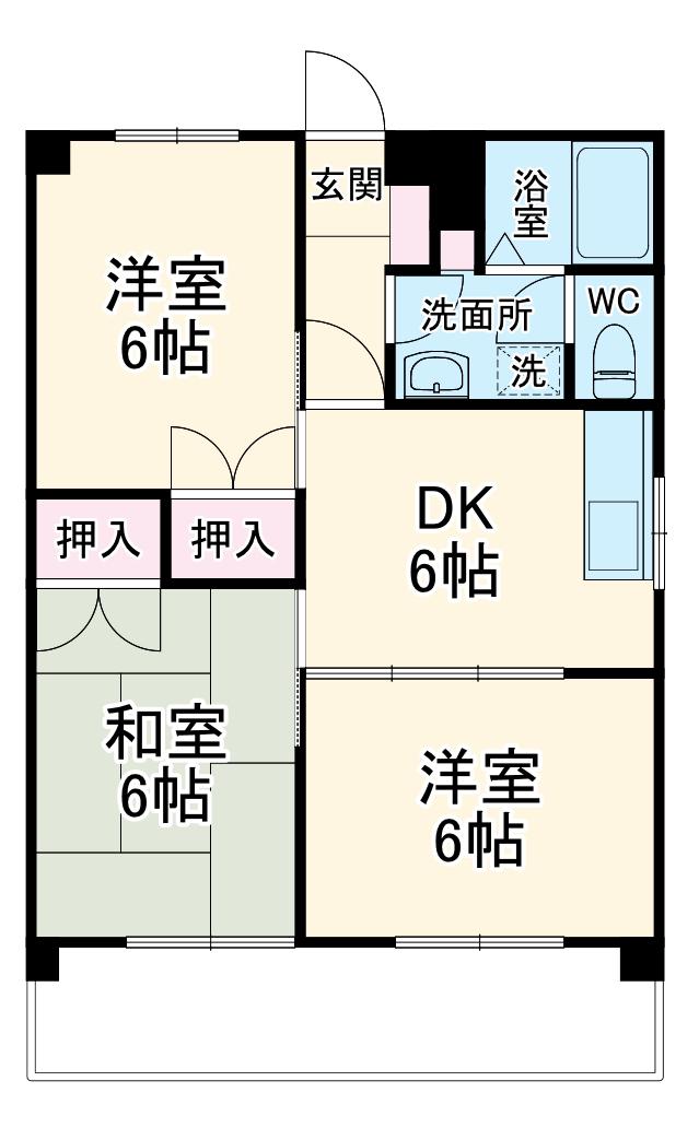 エリシオン馬見塚(3DK/3階)の間取り写真